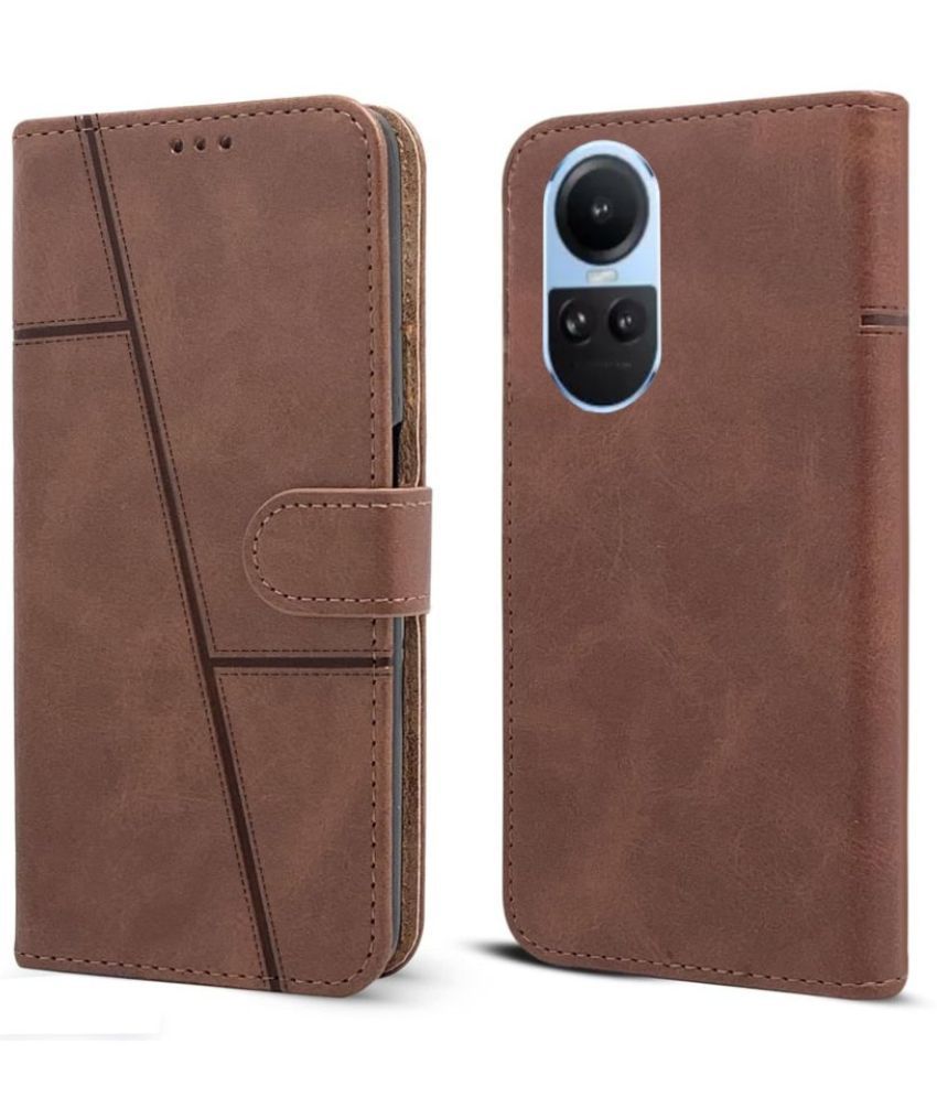    			NBOX Brown Flip Cover Artificial Leather Compatible For Oppo Reno 10 Pro ( Pack of 1 )