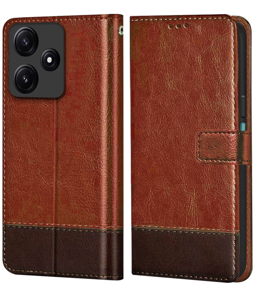     			NBOX Brown Flip Cover Leather Compatible For Poco M6 Pro ( Pack of 1 )