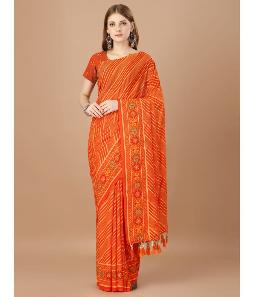     			Rekha Maniyar Fashions Georgette Striped Saree With Blouse Piece - Orange ( Pack of 1 )