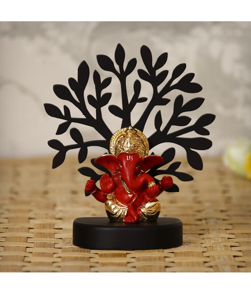     			eCraftIndia Gold-Plated & Red Mukut Ganesha with Wooden Tree Showpiece