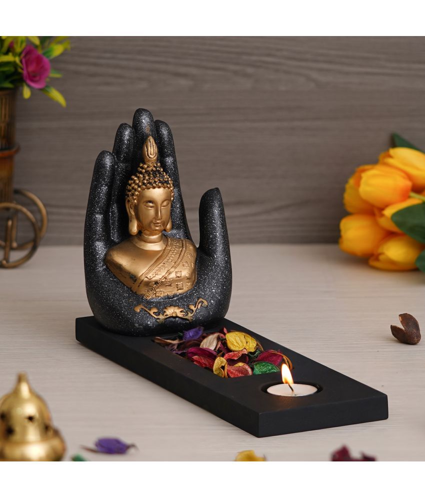     			eCraftIndia Black & Gold-Toned Textured Gautam Buddha Showpieces With Tea-Light Holder