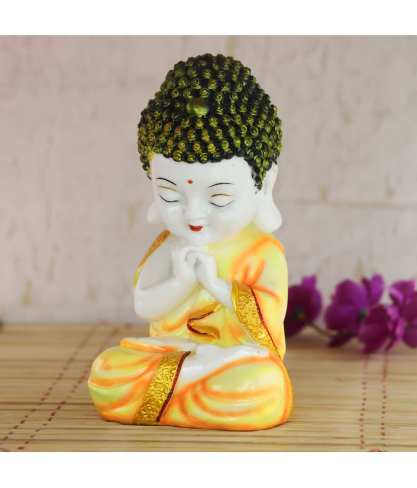     			eCraftIndia White & Yellow Polyresin Praying Monk Buddha Showpiece