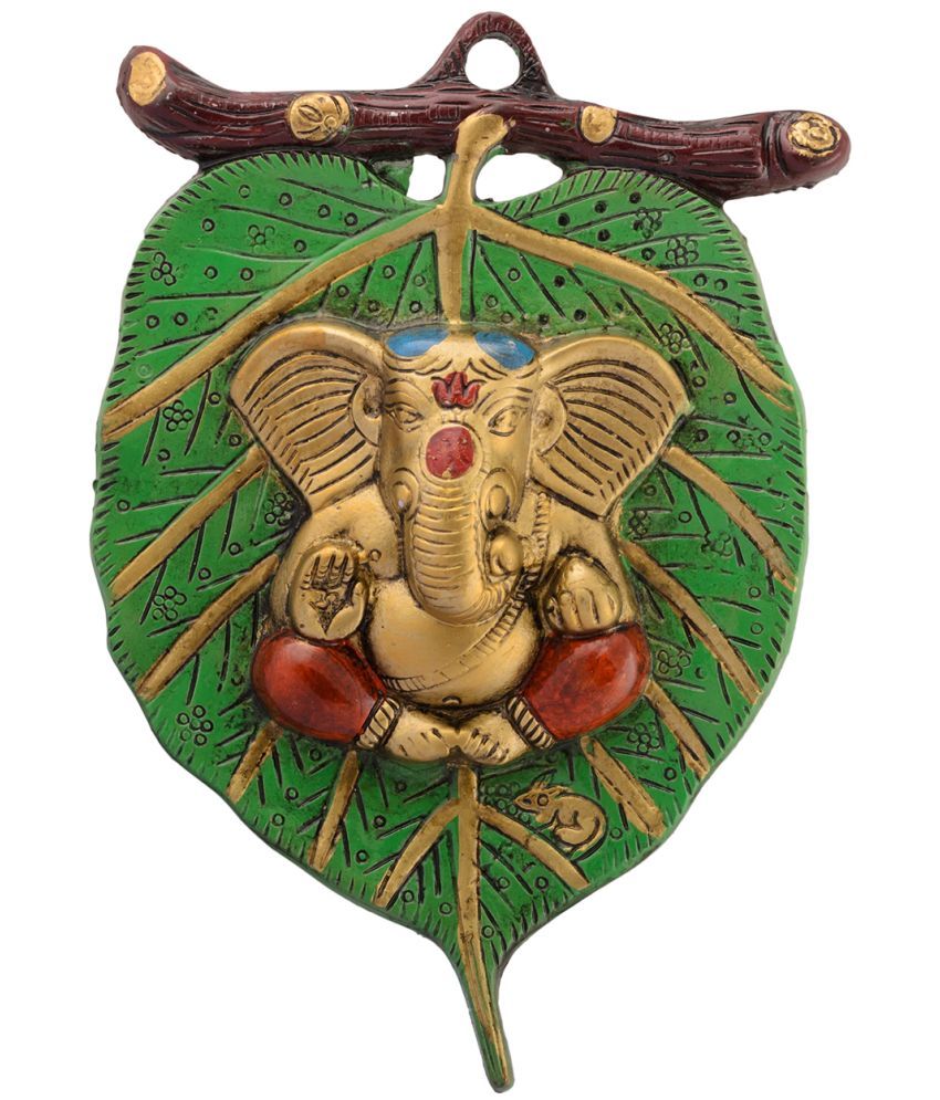     			eCraftIndia Gold-Toned & Green Metal Lord Ganesh Idol Wall Hanging