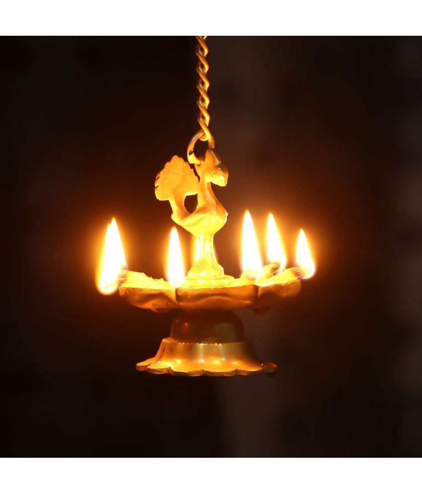     			eCraftIndia Gold-Toned Peacock Shaped Hanging Oil Wick Diya