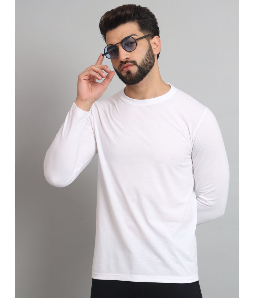     			ZEBULUN Cotton Blend Regular Fit Solid Full Sleeves Men's T-Shirt - White ( Pack of 1 )