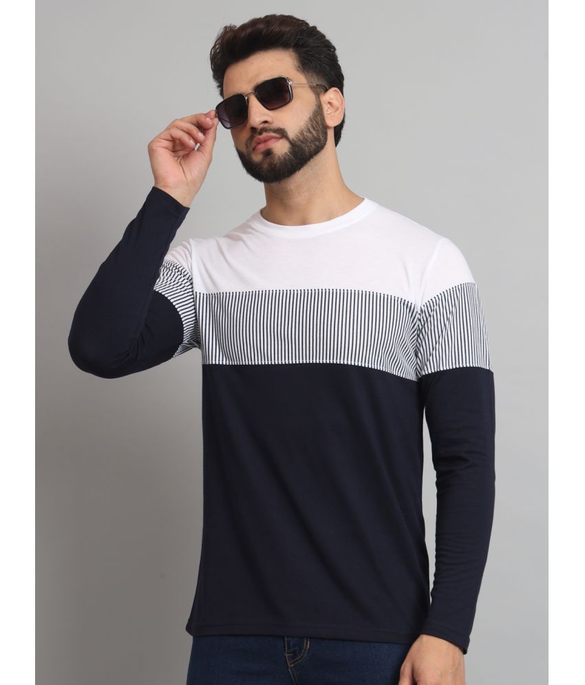     			ZEBULUN Cotton Blend Regular Fit Striped Full Sleeves Men's T-Shirt - Navy Blue ( Pack of 1 )