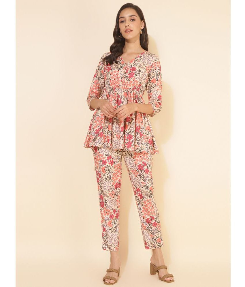     			Janasya Women's Multicolor Moss Floral Printed Co-Ord Set