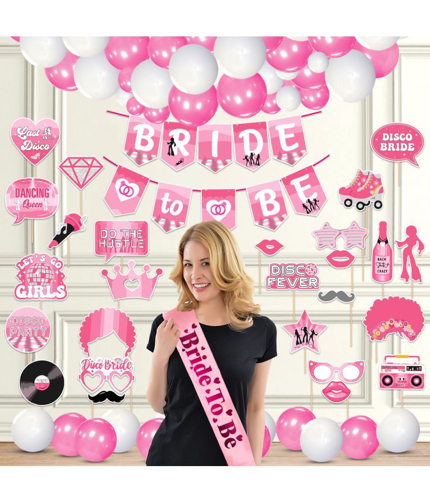     			Zyozi Bachelorette Party Decorations | Bridal Shower Decorations Set - Bride to Be Banner, Balloons with Photo Booth props & Sash (Pack Of 53)