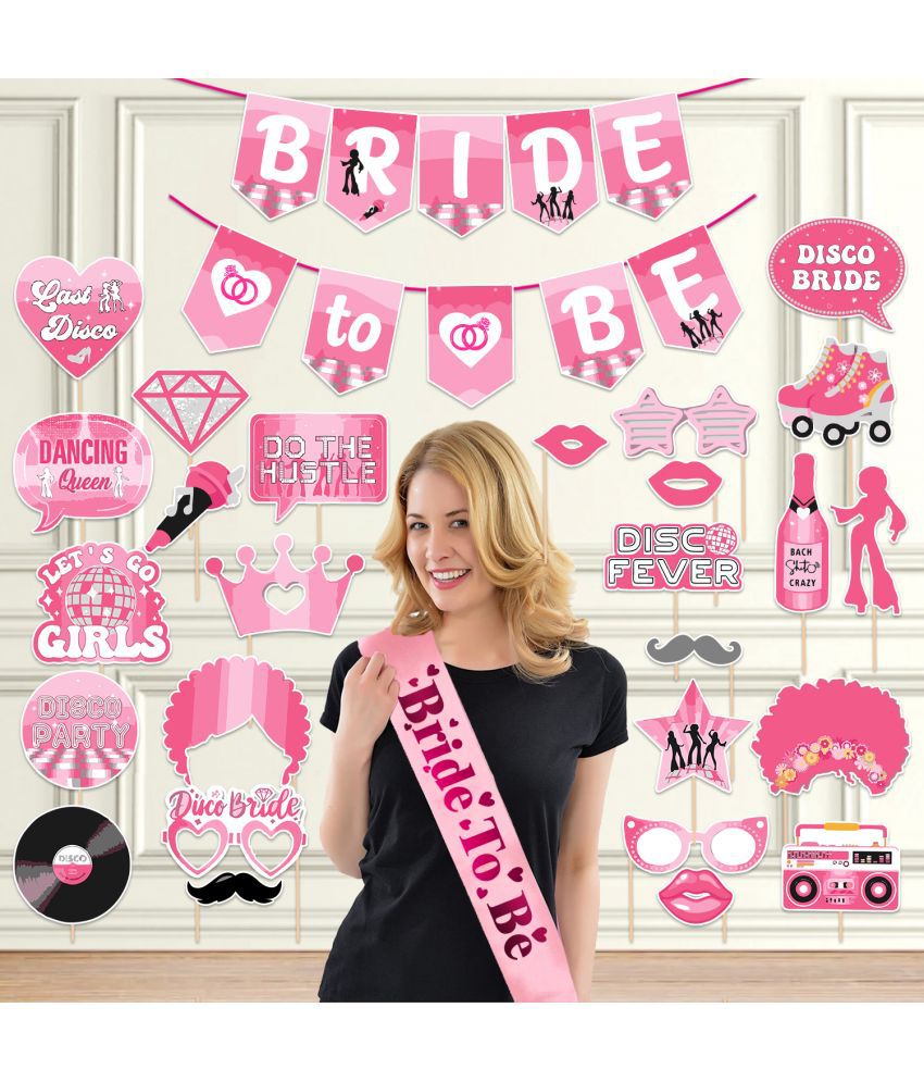     			Zyozi Bridal Shower & Bachelorette Party Decorations Set - Bride To Be Banner with Photo Booth Props & Sash (Pack Of 28)