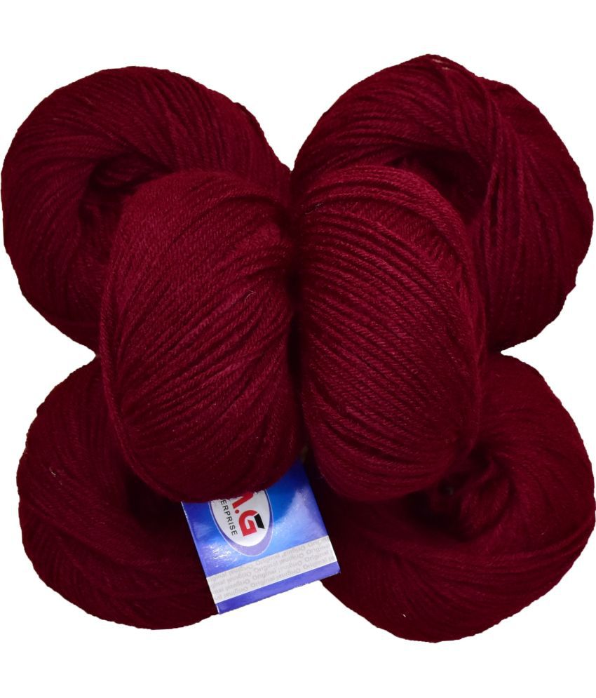     			100% Acrylic Wool Mehroon (6 pc) Baby Soft Wool Ball Hand Knitting Wool/Art Craft Soft Fingering Crochet Hook Yarn, Needle Knitting Yarn Thread Dyed