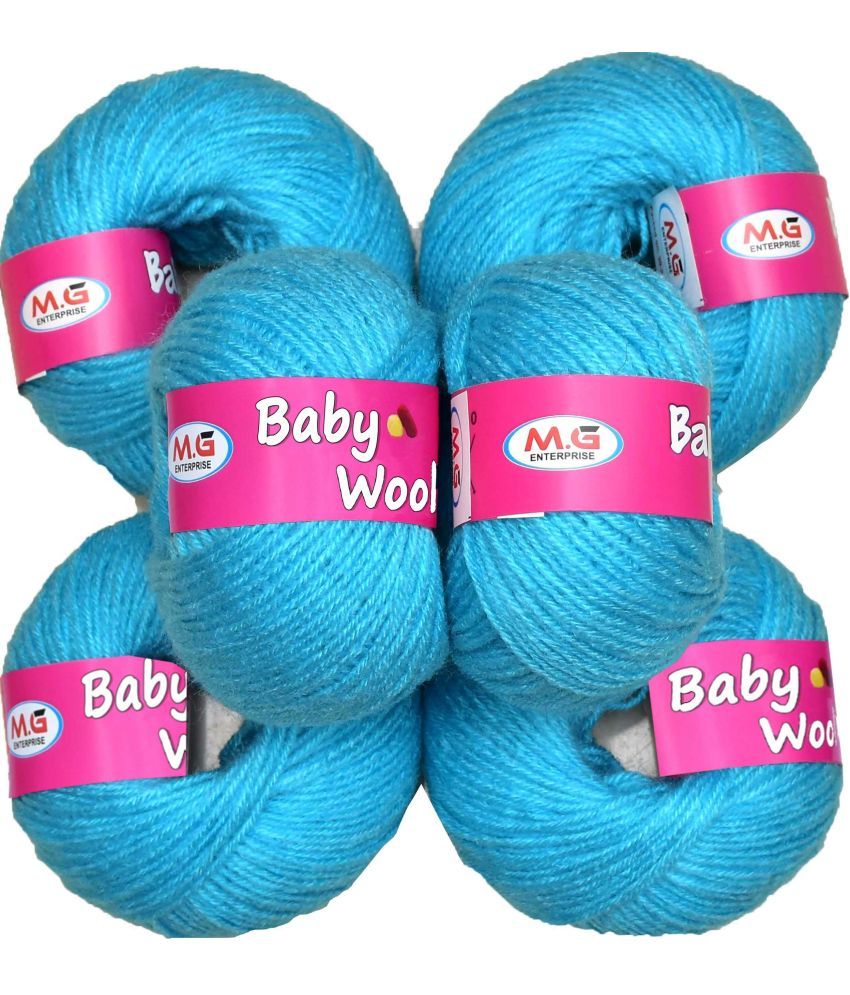     			100% Acrylic Wool  Sky Blue 6 Pc Baby Wool 4 ply Wool -CA Art-HJ