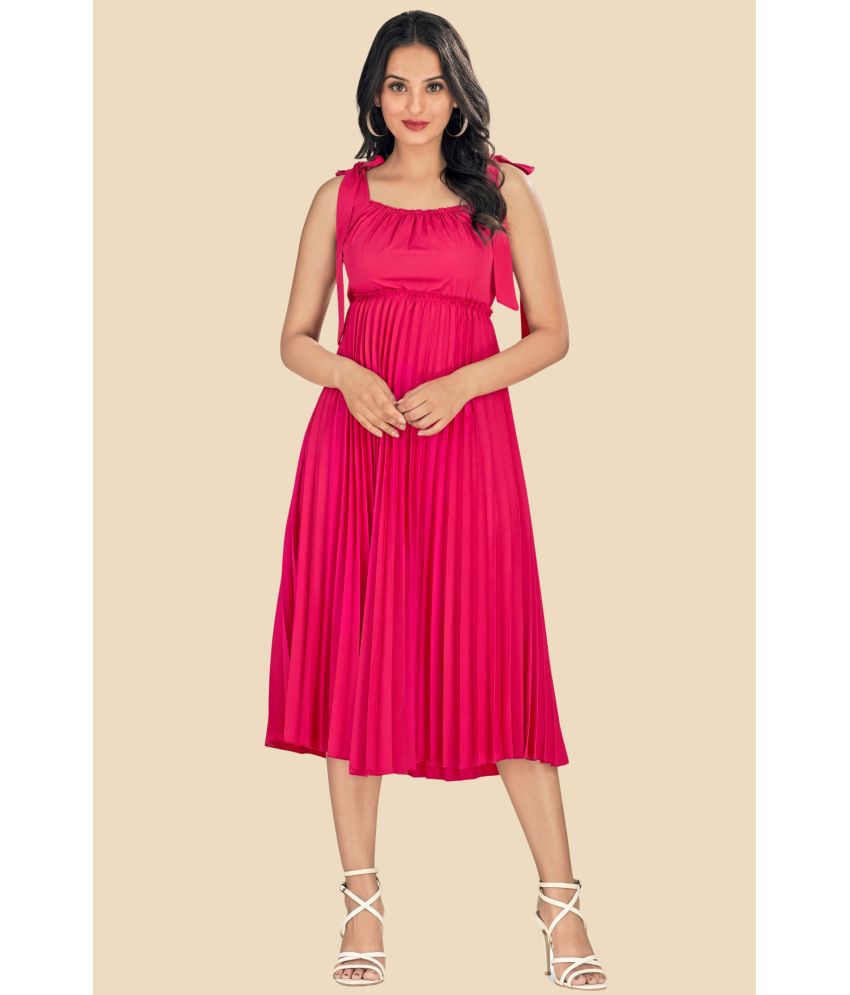    			Glomee Crepe Solid Midi Women's Fit & Flare Dress - Pink ( Pack of 1 )
