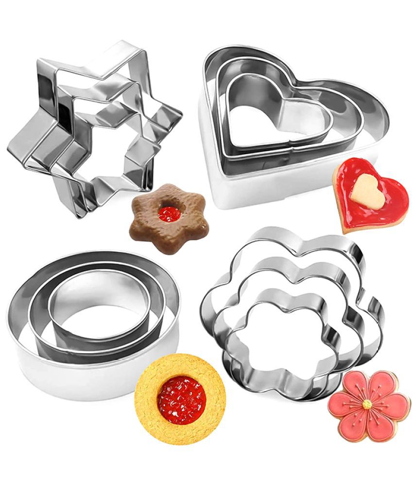     			HOMETALES Silver Stainless Steel Cookies Cutter Shape Round,Flower,Heart,Star ( Set of 4 )