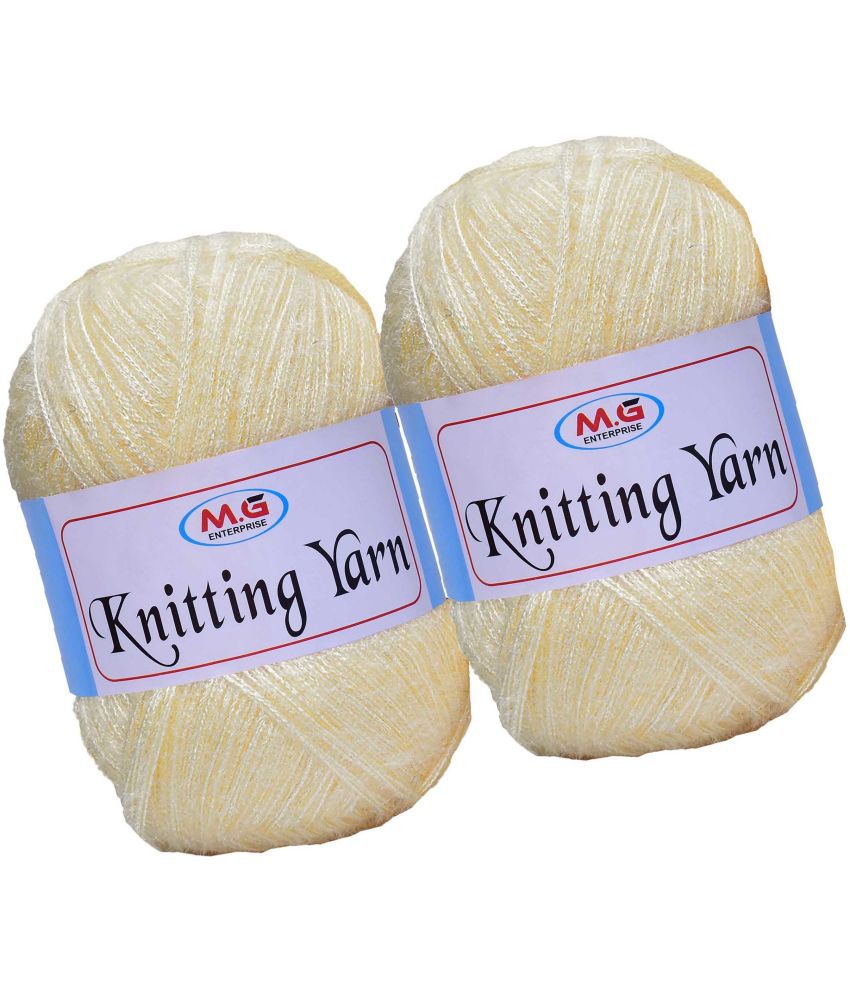     			Knitting Wool Yarn, Soft Fancy Feather Wool  Cream 500 gm- Art-HDD