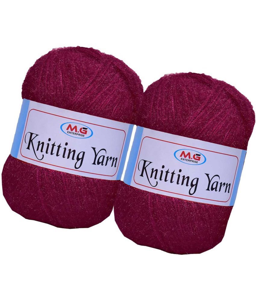     			Knitting Wool Yarn, Soft Fancy Feather Wool  Deep Rose 400 gm- Art-HFF