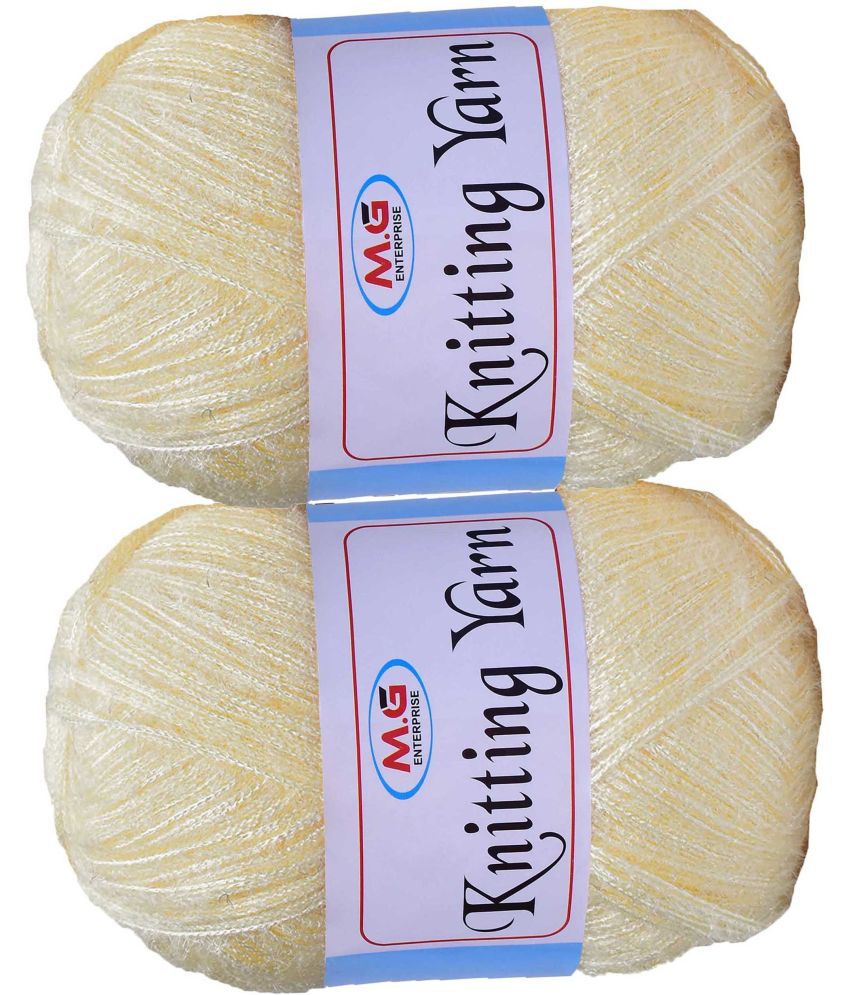     			Knitting Wool Yarn, Soft Fancy Feather Wool  Cream 300 gm- Art-HDD
