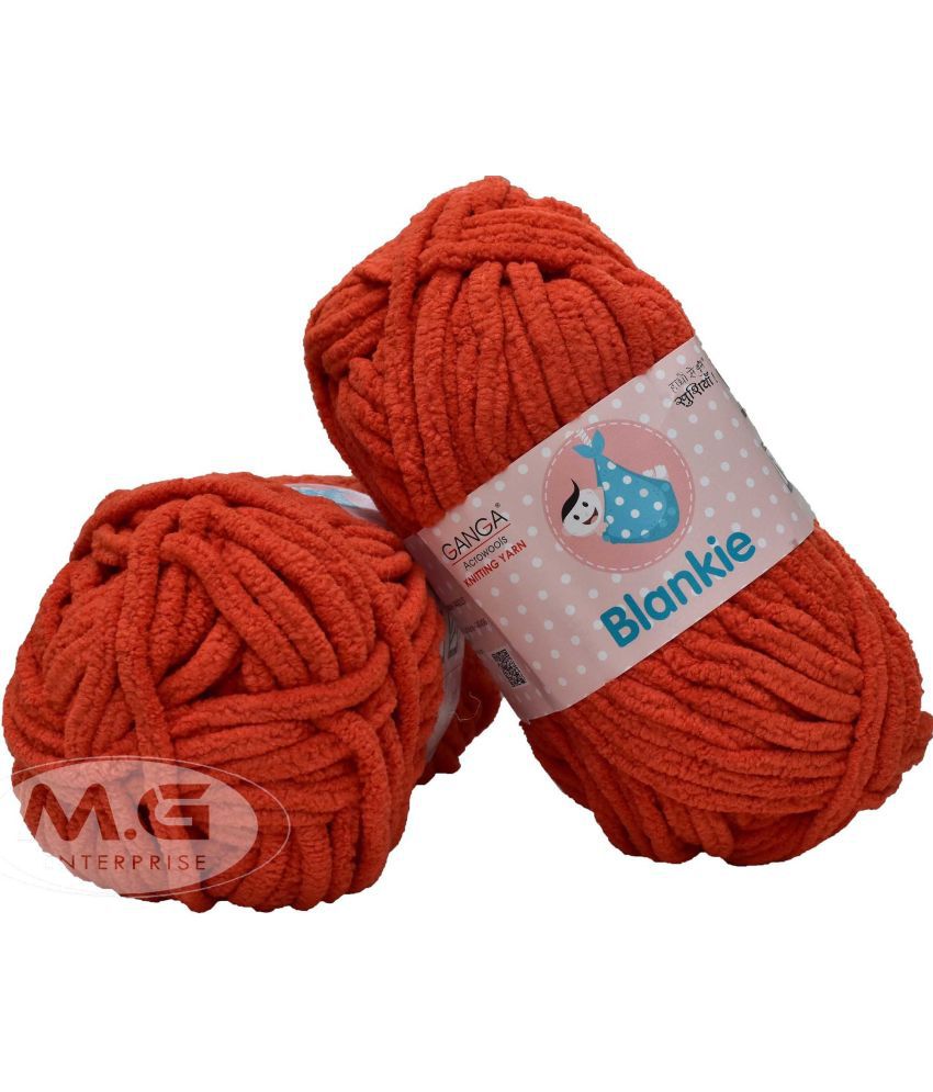     			Knitting Yarn Thick Chunky Wool, Blankie Deep Orange 200 gm Best Used with Knitting Needles, Crochet Needles Wool Yarn for Knitting, With Needle.-K