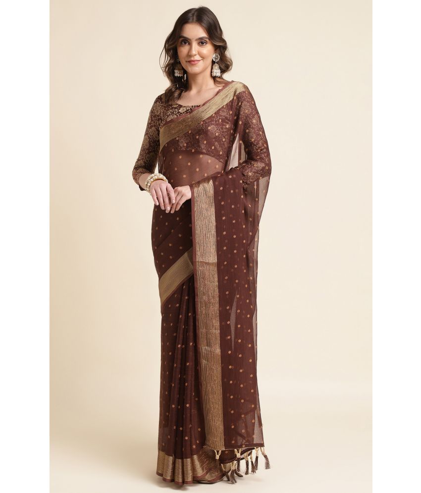     			Rekha Maniyar Chiffon Printed Saree With Blouse Piece - Brown ( Pack of 1 )