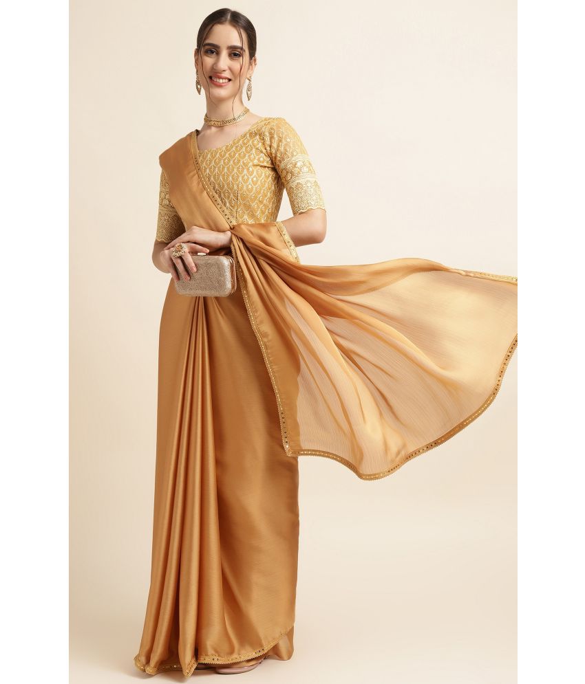     			Rekha Maniyar Fashions Chiffon Solid Saree With Blouse Piece - Mustard ( Pack of 1 )