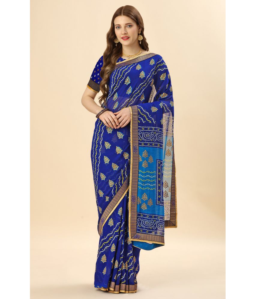     			Rekha Maniyar Fashions Georgette Printed Saree With Blouse Piece - Blue ( Pack of 1 )