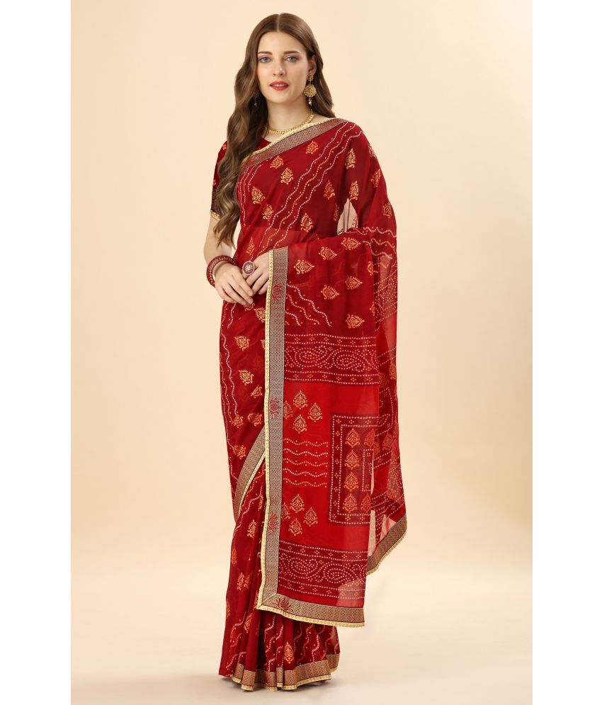     			Rekha Maniyar Fashions Georgette Printed Saree With Blouse Piece - Red ( Pack of 1 )