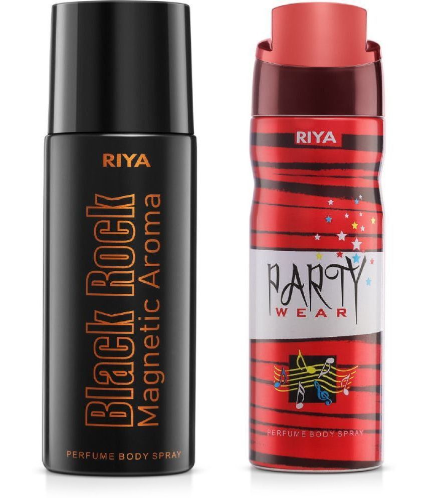     			Riya Black Rock & Party Wear Perfume Body Spray for Unisex 150 ml ( Pack of 2 )
