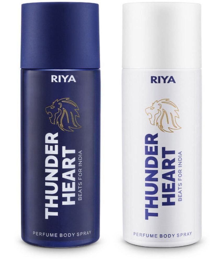     			Riya Thunder Heart Blue & White Perfume Body Spray for Men 300 ml ( Pack of 2 )