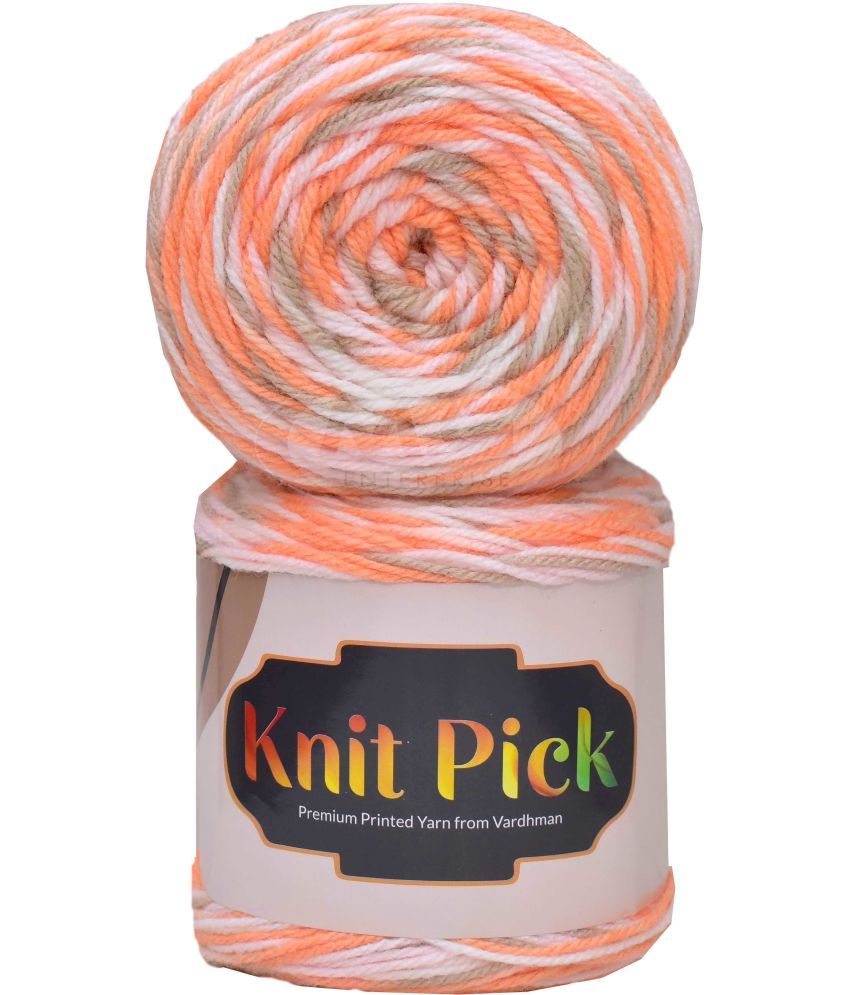     			Vardhman Knit Pick M/G Grey Orange (200 gm)  Wool Ball Hand knitting wool