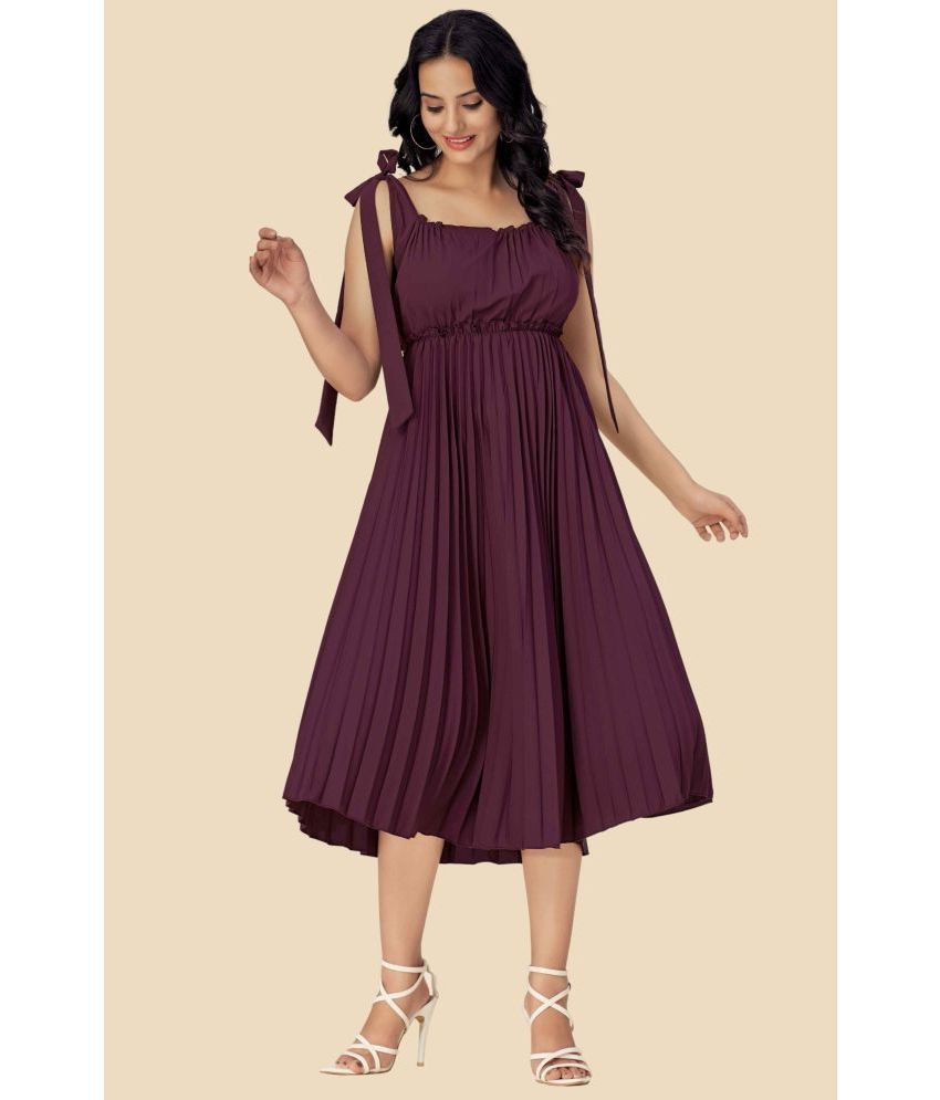     			Glomee Crepe Solid Midi Women's Fit & Flare Dress - Mauve ( Pack of 1 )