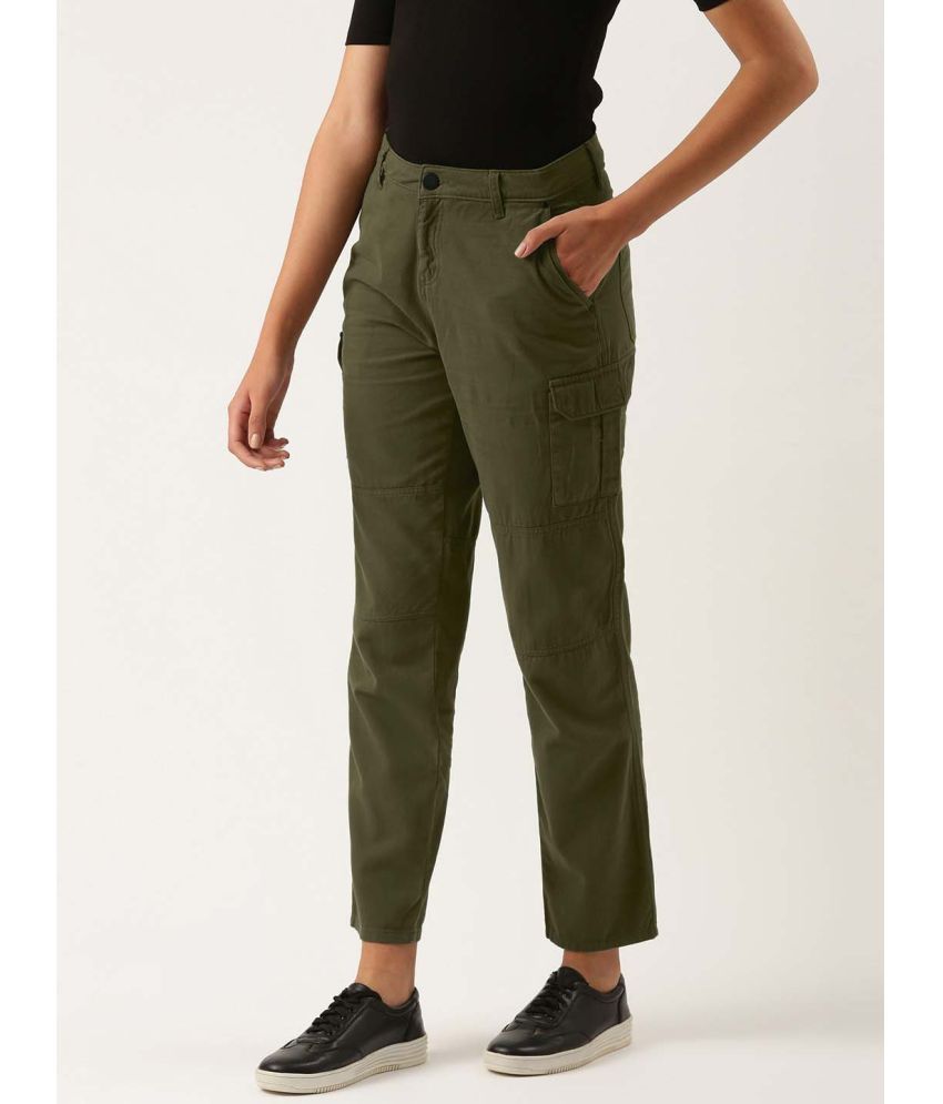     			Women Forest Green Slim Fit Solid Cargo Trousers