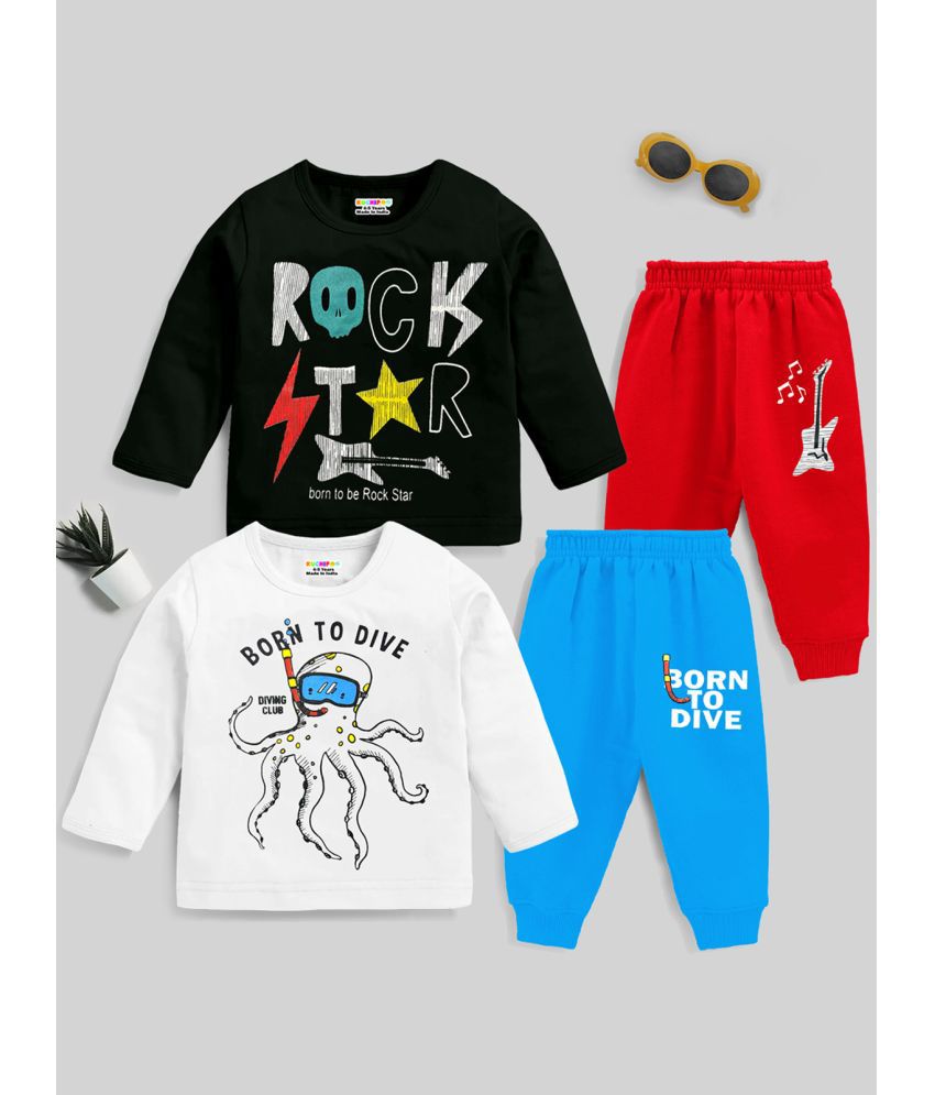     			Kuchipoo Multicolor Cotton Blend Baby Boy T-Shirt & Trouser ( Pack of 2 )