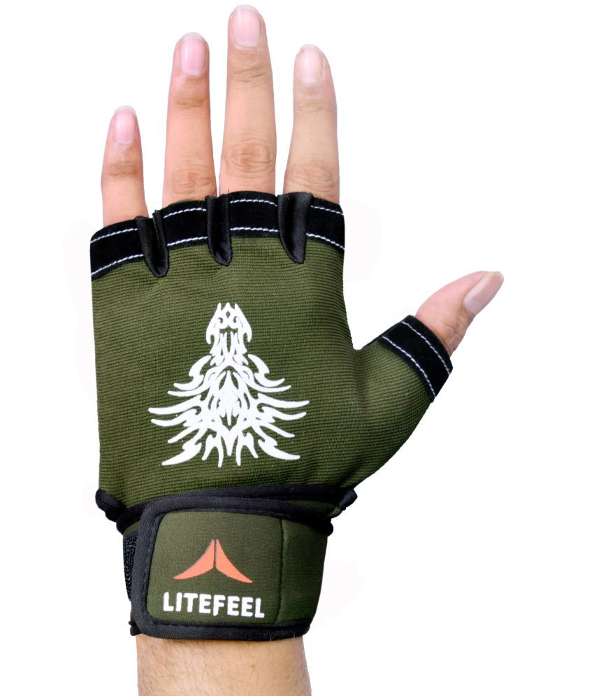     			LITE FEEL Exellent Olive Unisex Polyester Gym Gloves For Advanced Fitness Training and Workout With Half-Finger Length