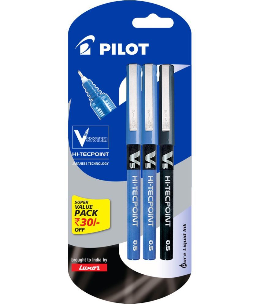     			Pilot V5 Liquid Ink Rollerball Pen - 2 Blue and 1 Black
