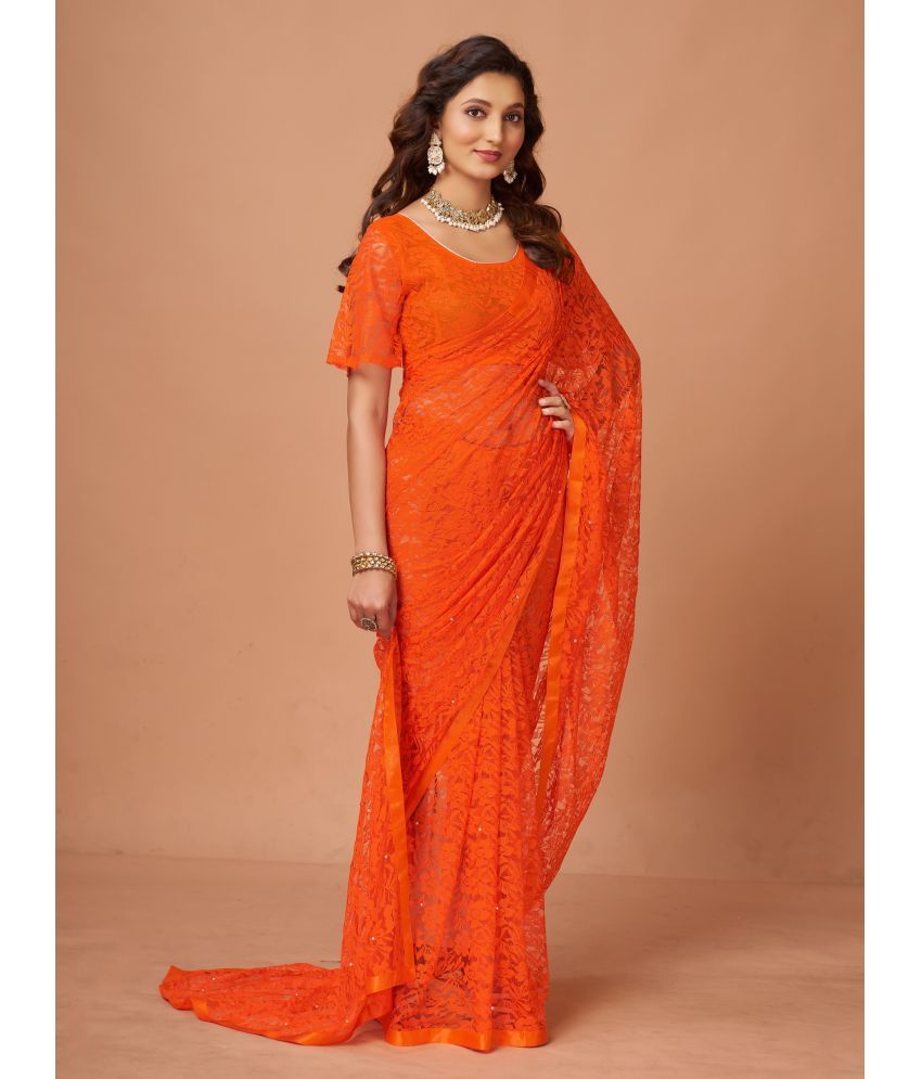     			VANRAJ CREATION Brasso Self Design Saree With Blouse Piece - Orange ( Pack of 1 )