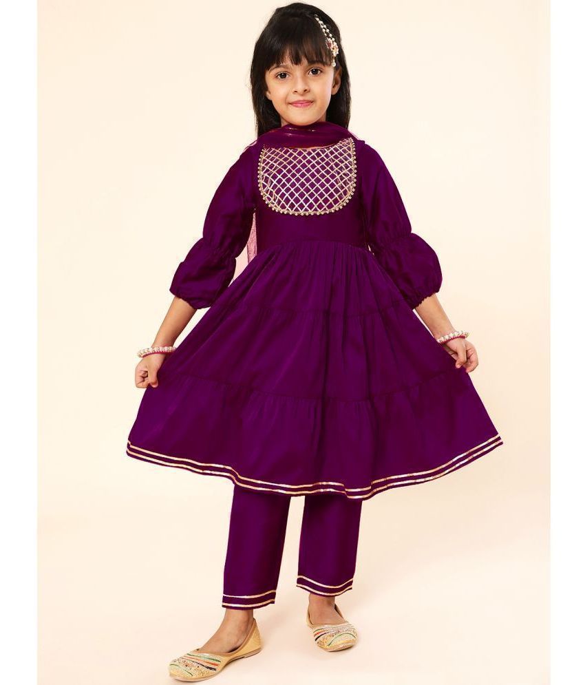     			A.T.U.N. Girls Polyester Kurta and Pant Set ( Pack of 1 , Wine )