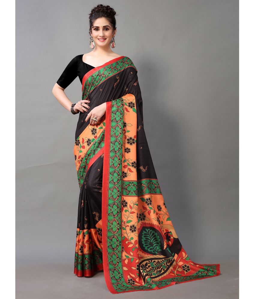     			Aarrah Art Silk Printed Saree With Blouse Piece - Olive ( Pack of 1 )