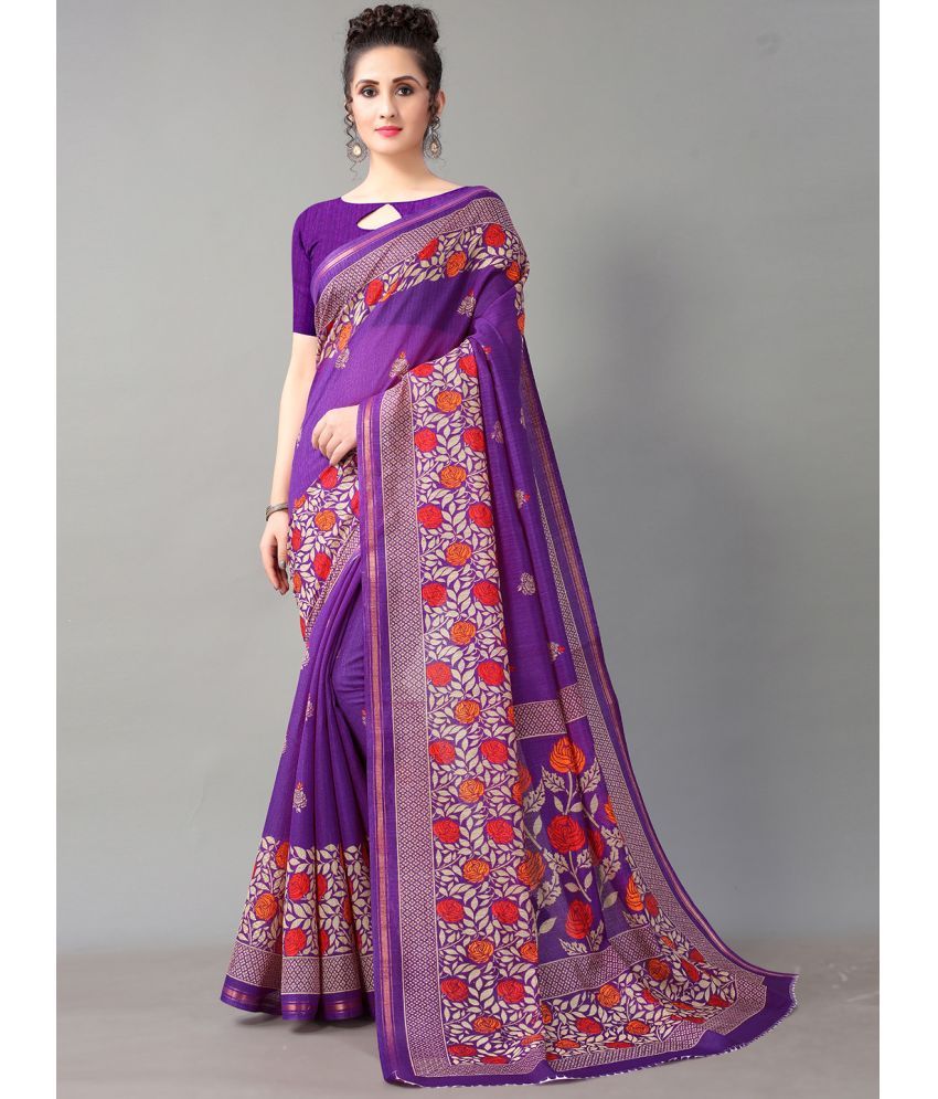     			Aarrah Art Silk Printed Saree With Blouse Piece - Purple ( Pack of 1 )