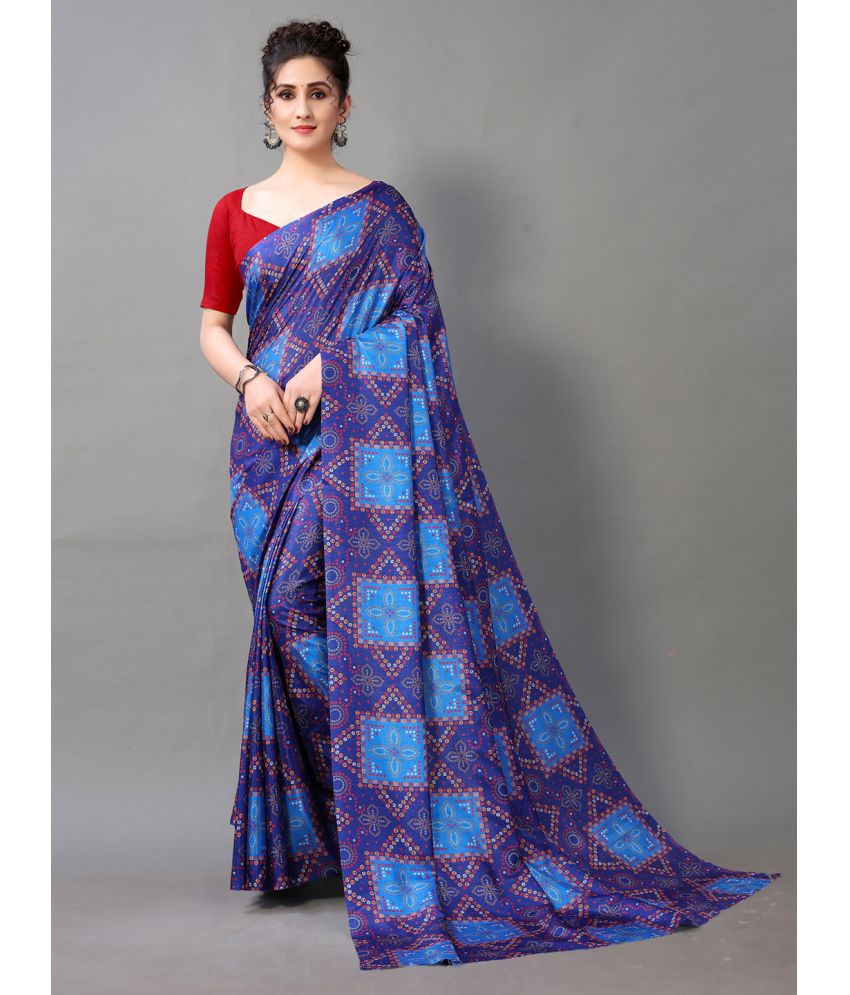     			Aarrah Art Silk Printed Saree With Blouse Piece - Blue ( Pack of 1 )