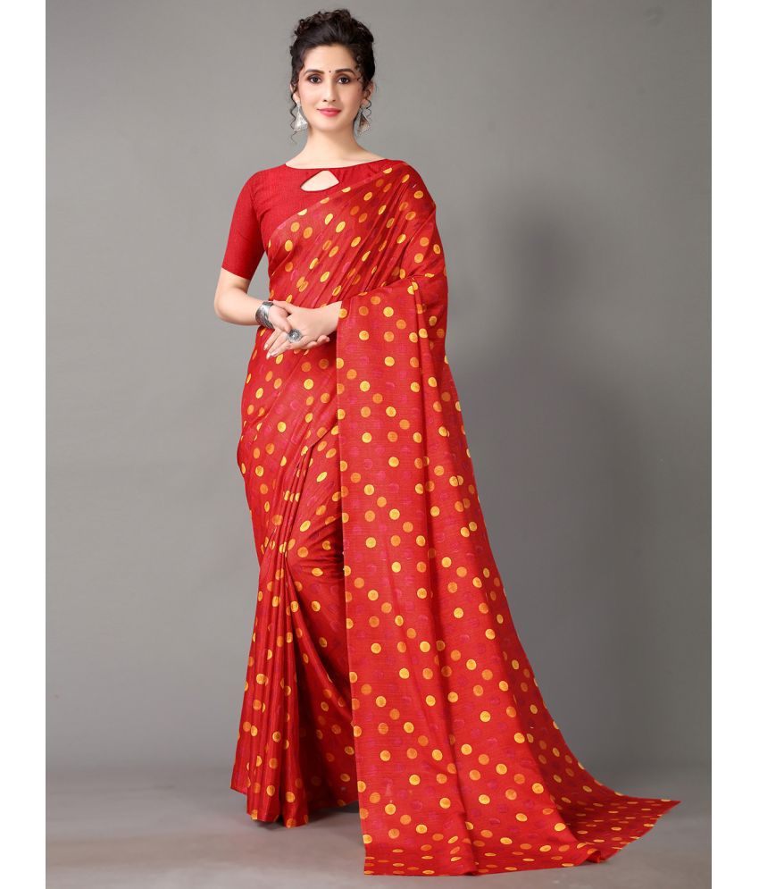     			Aarrah Art Silk Printed Saree With Blouse Piece - Red ( Pack of 1 )