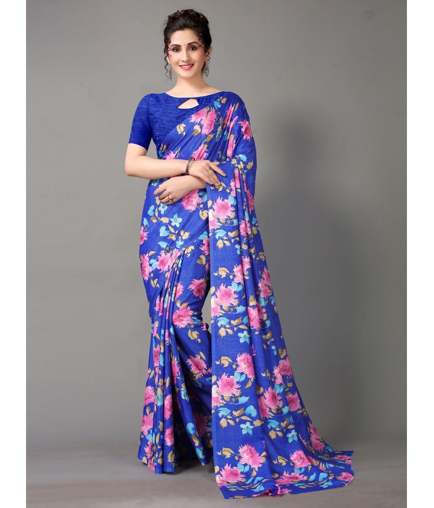     			Aarrah Art Silk Printed Saree With Blouse Piece - Blue ( Pack of 1 )