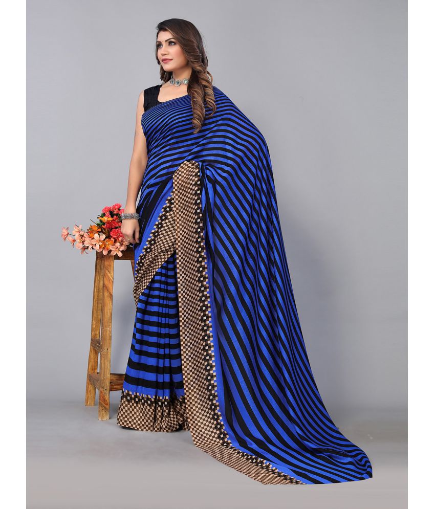     			Aarrah Georgette Striped Saree With Blouse Piece - Blue ( Pack of 1 )