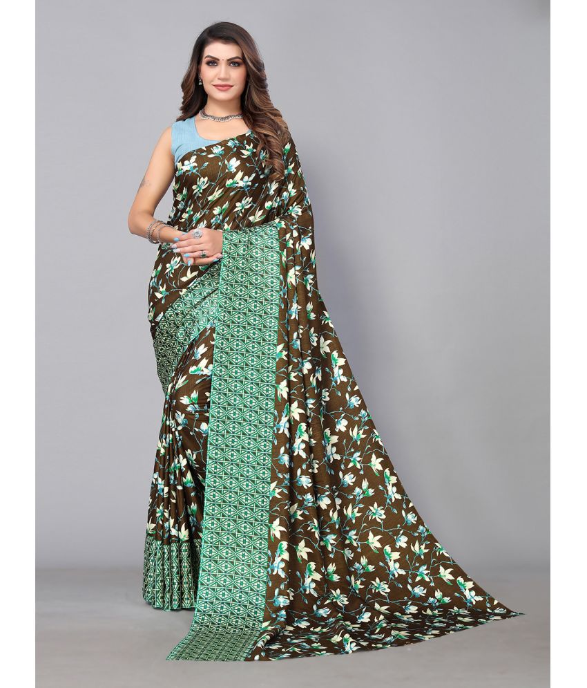     			Aarrah Silk Blend Printed Saree With Blouse Piece - Olive ( Pack of 1 )
