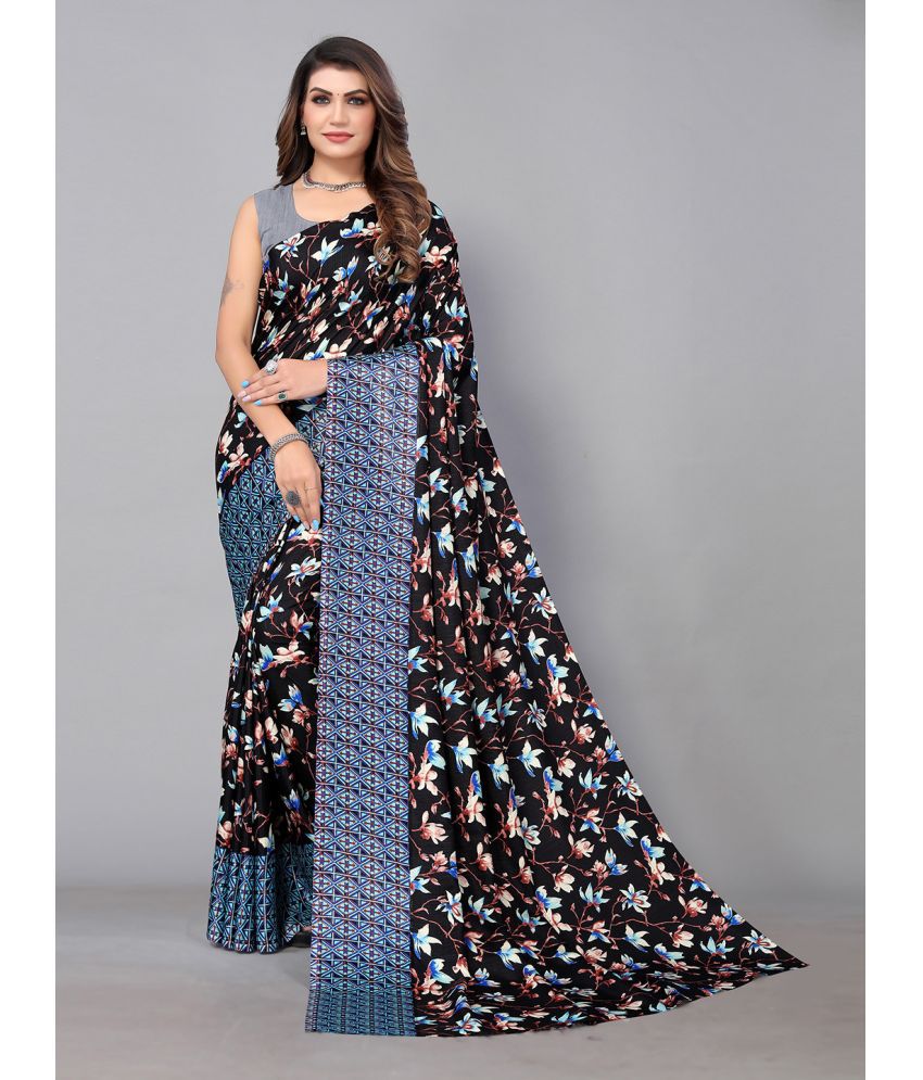     			Aarrah Silk Blend Printed Saree With Blouse Piece - Black ( Pack of 1 )
