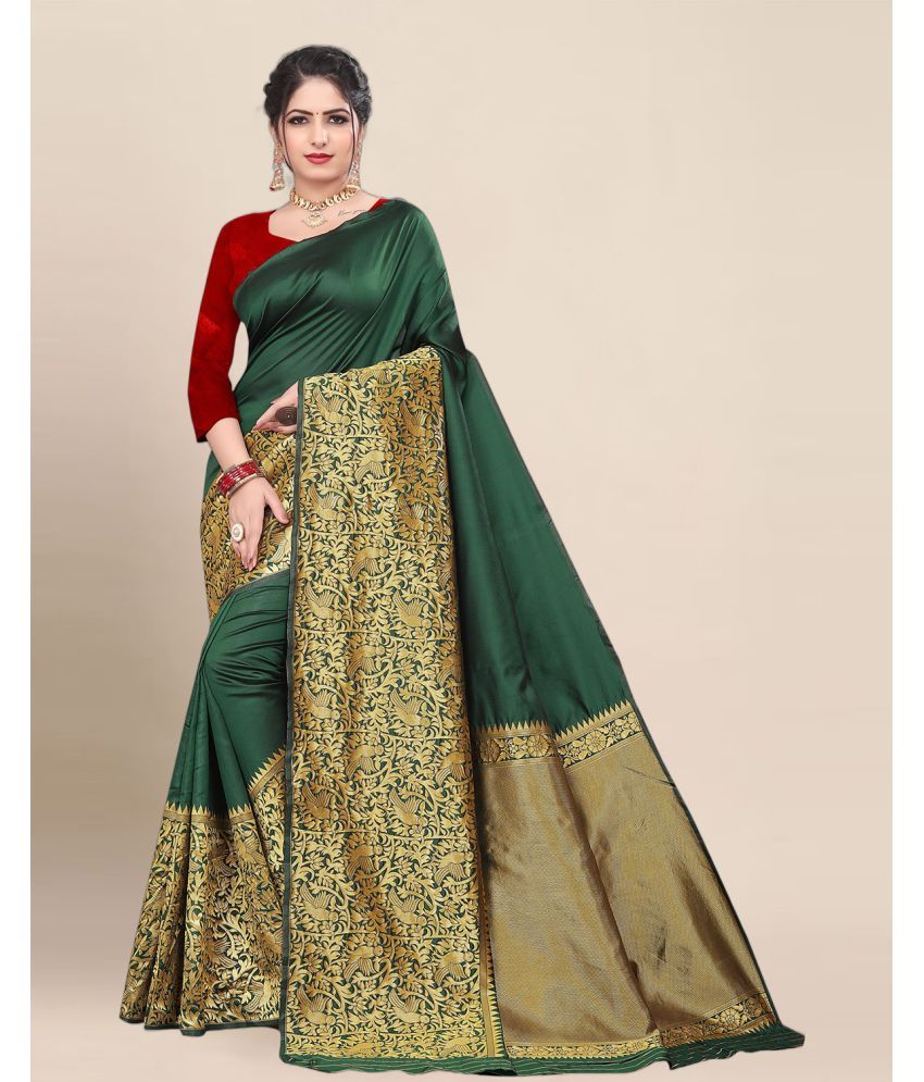     			Anjaneya Sarees Banarasi Silk Embellished Saree With Blouse Piece - Green ( Pack of 1 )