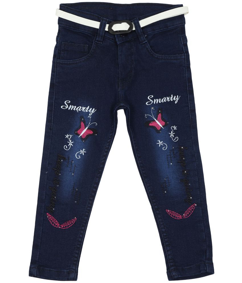     			Arshia Fashions Girls Denim Slim Fit Jeans with Embroidery