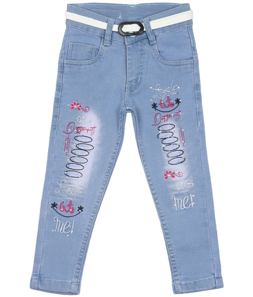     			Arshia Fashions Girls Denim Slim Fit Jeans with Embroidery