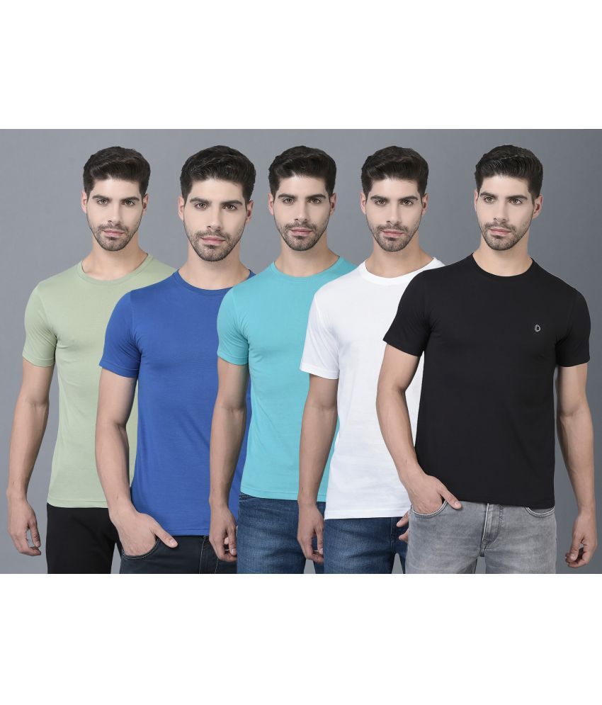     			Dollar Cotton Blend Regular Fit Solid Half Sleeves Men's T-Shirt - Multicolor ( Pack of 5 )