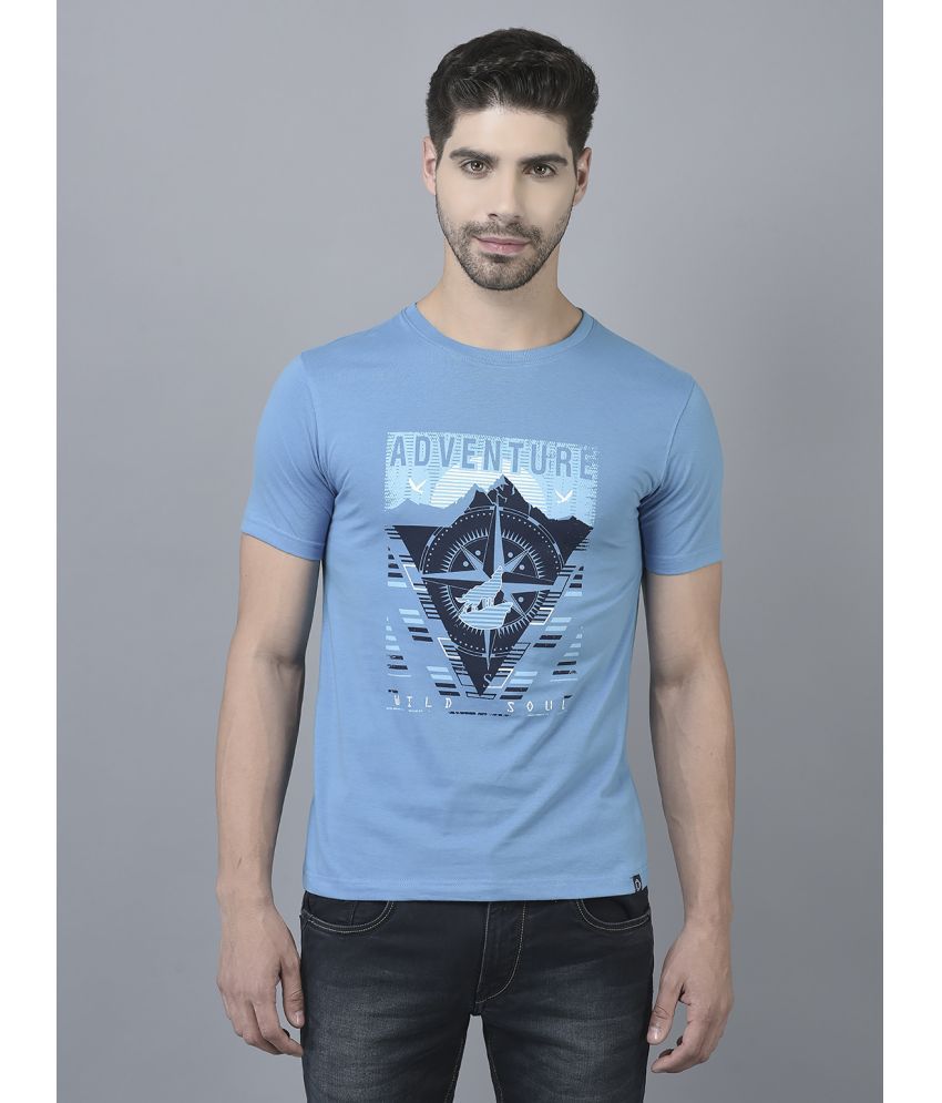     			Dollar Cotton Blend Regular Fit Printed Half Sleeves Men's T-Shirt - Blue ( Pack of 1 )