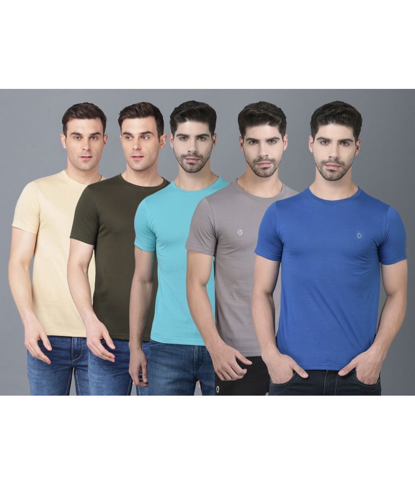     			Dollar Cotton Blend Regular Fit Solid Half Sleeves Men's T-Shirt - Multicolor ( Pack of 5 )