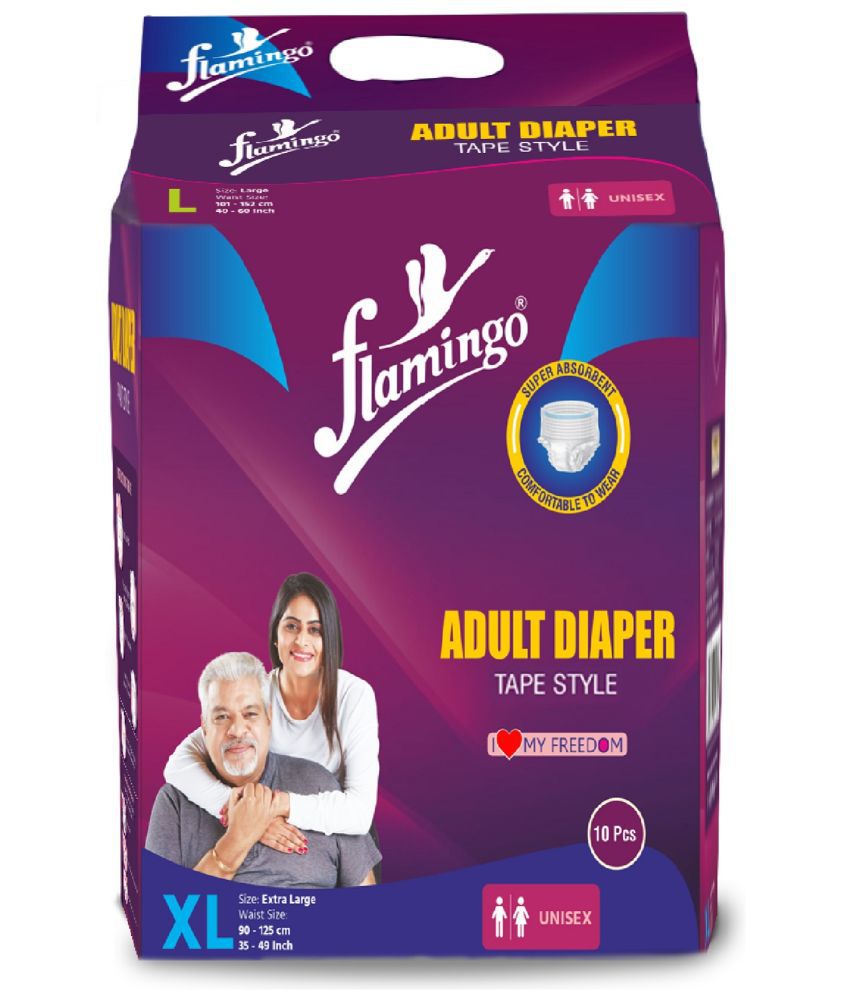    			Flamingo Taped Style Adult Diaper Unisex | Adult Dry Pants with Odour Lock and Anti-Bacterial Super Absorbent Core | Prevents Rashes and Infection | Color-White | Size-XL
